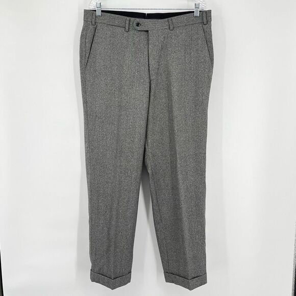 Hiltl Trouser Dress Pants Gray Wool Herringbone Flat Front Men's Size 34x30 - Picture 1 of 7